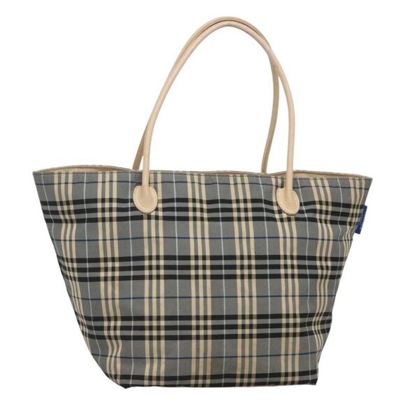 BURBERRY Nova Check Blue Label Tote Bag Nylon Blue Silver Auth th6084 - Picture 1 of 16